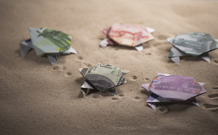 origami turtles from banknotesの写真素材