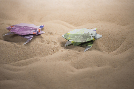 origami turtles from banknotesの写真素材