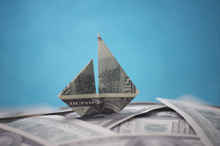 ship origami banknotesの写真素材