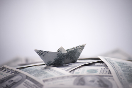 ship origami banknotesの写真素材