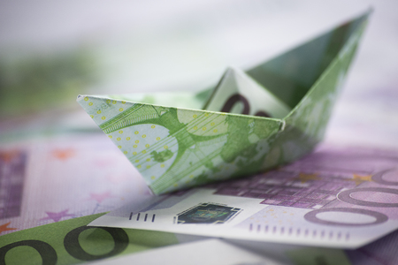 ship origami banknotesの写真素材