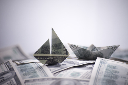 ship origami banknotesの写真素材