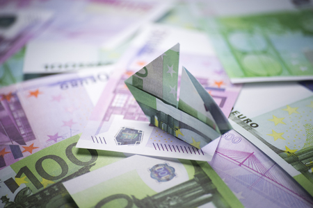 ship origami banknotesの写真素材