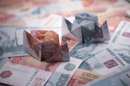 ship origami banknotesの写真素材