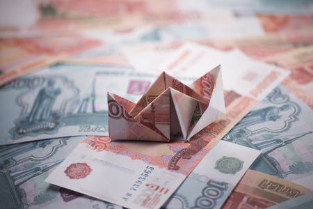 ship origami banknotesの写真素材