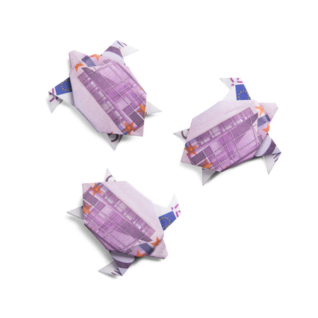 origami turtles from banknotesの写真素材