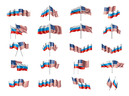 Russia and USA national flags. Vector illustration on white backgroundのイラスト素材