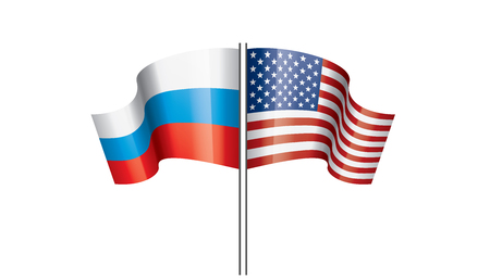 Russia and USA national flags. Vector illustration on white backgroundのイラスト素材