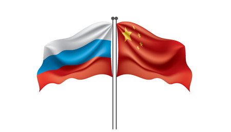 Russia and China national flags. Vector illustration on white backgroundのイラスト素材