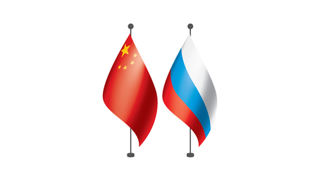 Russia and China national flags. Vector illustration on white backgroundのイラスト素材