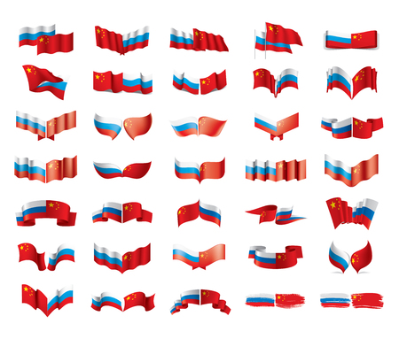 Russia and China national flags. Vector illustration on white backgroundのイラスト素材