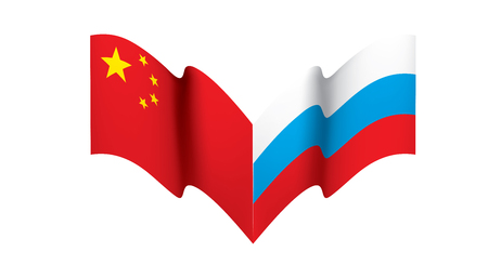 Russia and China national flags. Vector illustration on white backgroundのイラスト素材