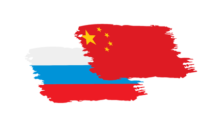Russia and China national flags. Vector illustration on white backgroundのイラスト素材