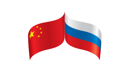 Russia and China national flags. Vector illustration on white backgroundのイラスト素材