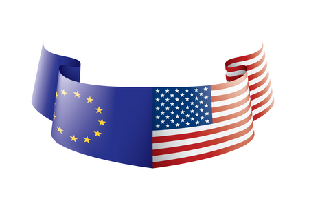 European Union and American flags. Vector illustration on white backgroundのイラスト素材
