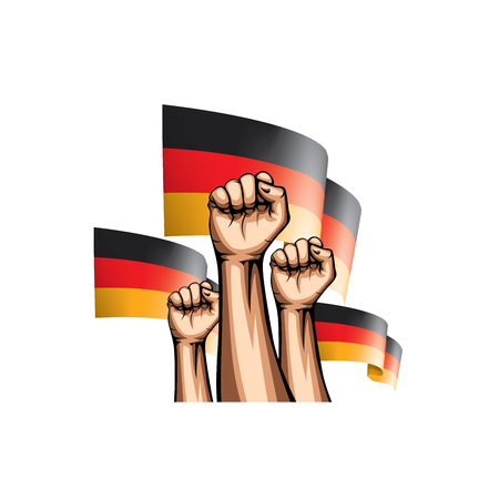 Germany flag and hand on white background. Vector illustration.のイラスト素材