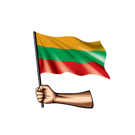 Lithuania flag and hand on white background. Vector illustration.のイラスト素材