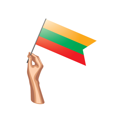 Lithuania flag and hand on white background. Vector illustration.のイラスト素材
