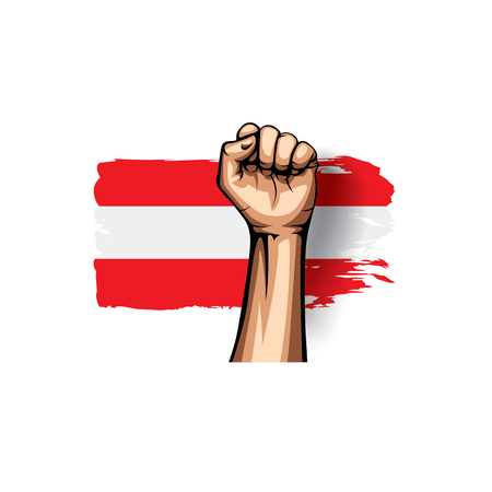 Austria flag and hand on white background. Vector illustration.のイラスト素材