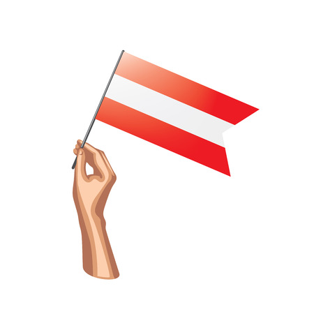 Austria flag and hand on white background. Vector illustration.のイラスト素材