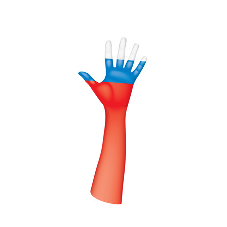 Russia flag and hand on white background. Vector illustration.のイラスト素材