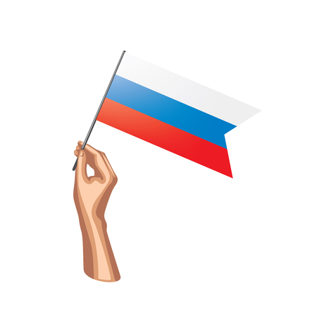Russia flag and hand on white background. Vector illustration.のイラスト素材