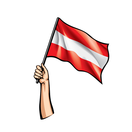 Austria flag and hand on white background. Vector illustration.のイラスト素材