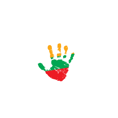 Lithuania flag and hand on white background. Vector illustration.のイラスト素材