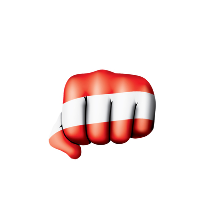 Austria flag and hand on white background. Vector illustration.のイラスト素材