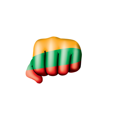 Lithuania flag and hand on white background. Vector illustration.のイラスト素材