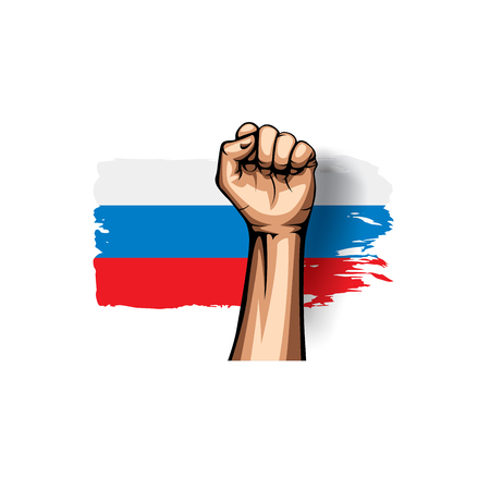 Russia flag and hand on white background. Vector illustration.のイラスト素材