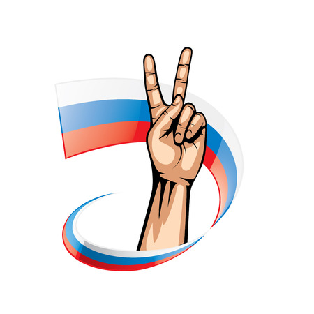 Russia flag and hand on white background. Vector illustration.のイラスト素材