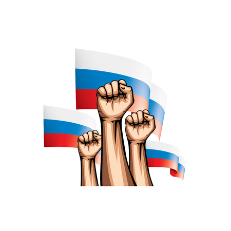Russia flag and hand on white background. Vector illustration.のイラスト素材