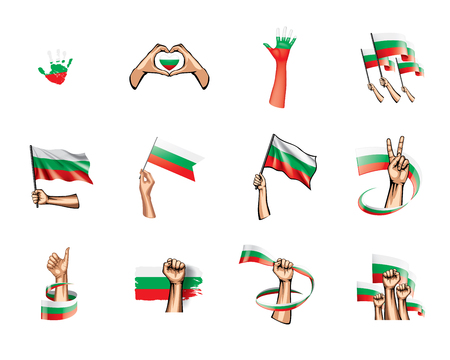 Bulgaria flag and hand on white background. Vector illustration.のイラスト素材