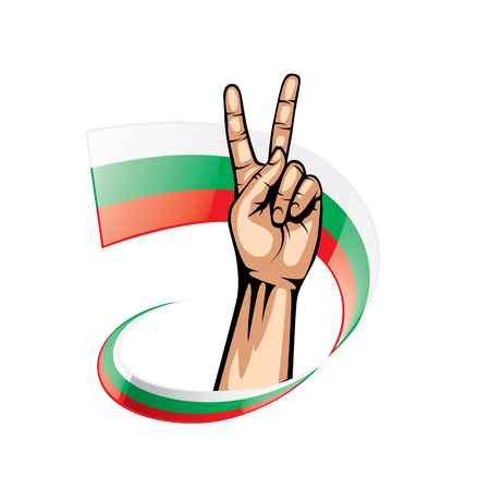 Bulgaria flag and hand on white background. Vector illustration.のイラスト素材