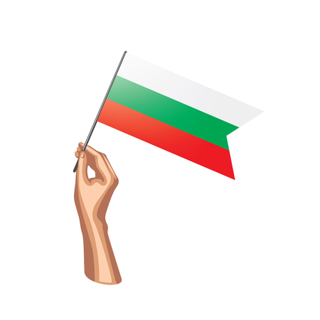 Bulgaria flag and hand on white background. Vector illustration.のイラスト素材