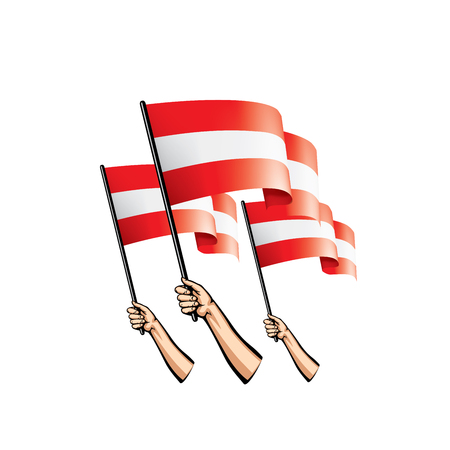 Austria flag and hand on white background. Vector illustration.のイラスト素材