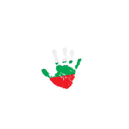 Bulgaria flag and hand on white background. Vector illustration.のイラスト素材