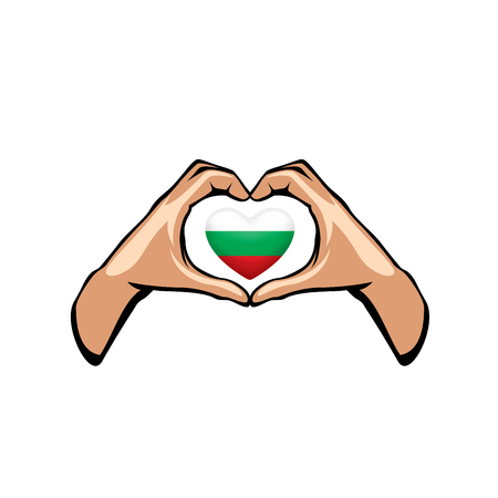 Bulgaria flag and hand on white background. Vector illustration.のイラスト素材