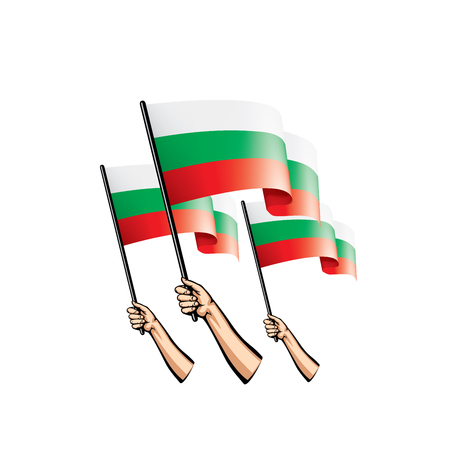 Bulgaria flag and hand on white background. Vector illustration.のイラスト素材