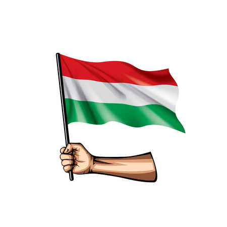 Hungary flag and hand on white background. Vector illustration.のイラスト素材