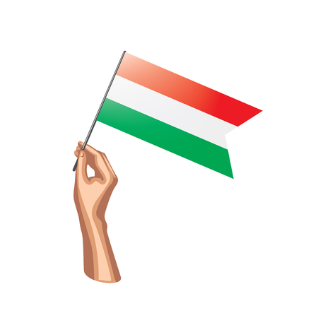 Hungary flag and hand on white background. Vector illustration.のイラスト素材