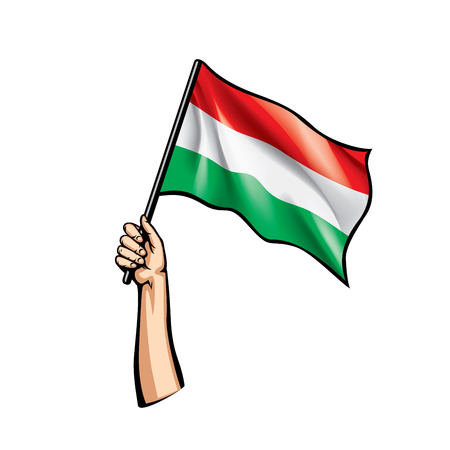 Hungary flag and hand on white background. Vector illustration.のイラスト素材