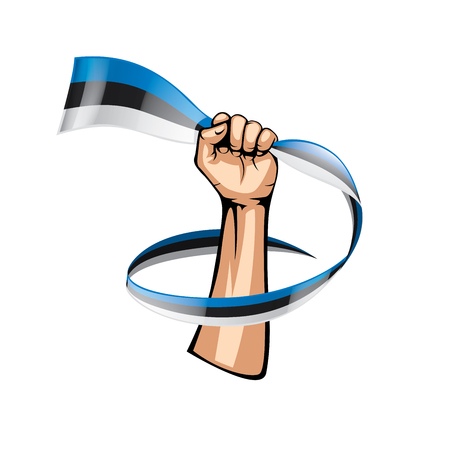 Estonia flag and hand on white background. Vector illustration.のイラスト素材