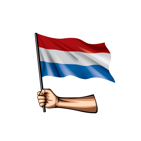 Netherlands flag and hand on white background. Vector illustration.のイラスト素材