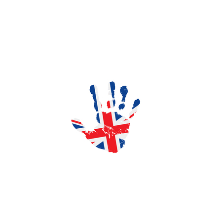 United Kingdom flag and hand on white background. Vector illustration.のイラスト素材