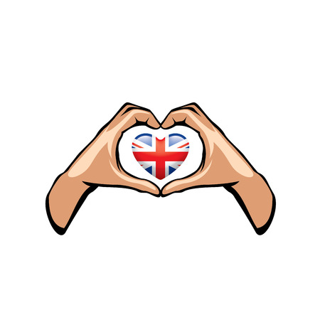 United Kingdom flag and hand on white background. Vector illustration.のイラスト素材