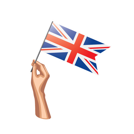 United Kingdom flag and hand on white background. Vector illustrationのイラスト素材