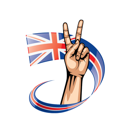 United Kingdom flag and hand on white background. Vector illustration.のイラスト素材