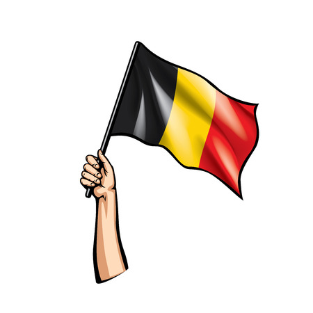 Belgium flag and hand on white background. Vector illustration.のイラスト素材